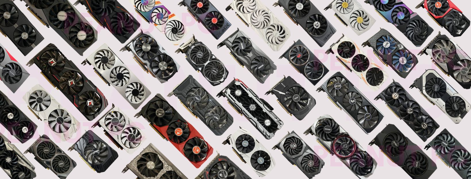 Graphics cards arranged as the Peanut PC cover