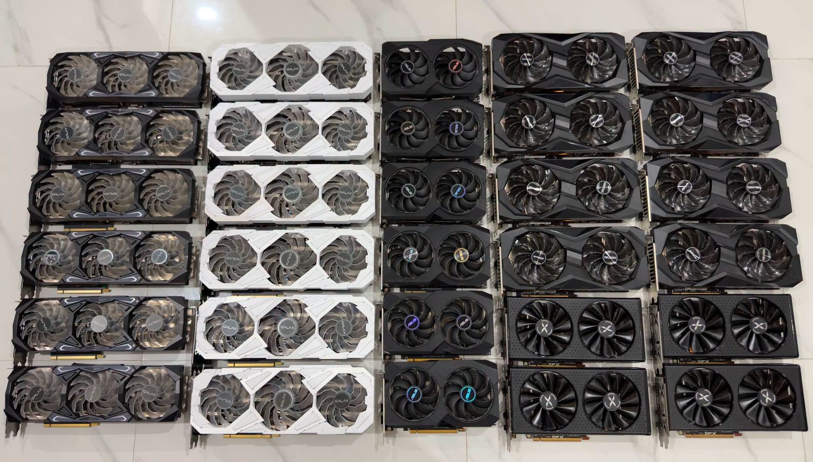 Wall of used graphics cards ready at the Peanut PC shop