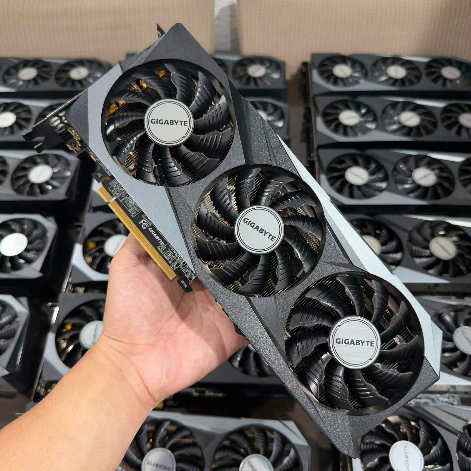 Gigabyte GeForce RTX fans, photographed before delivery