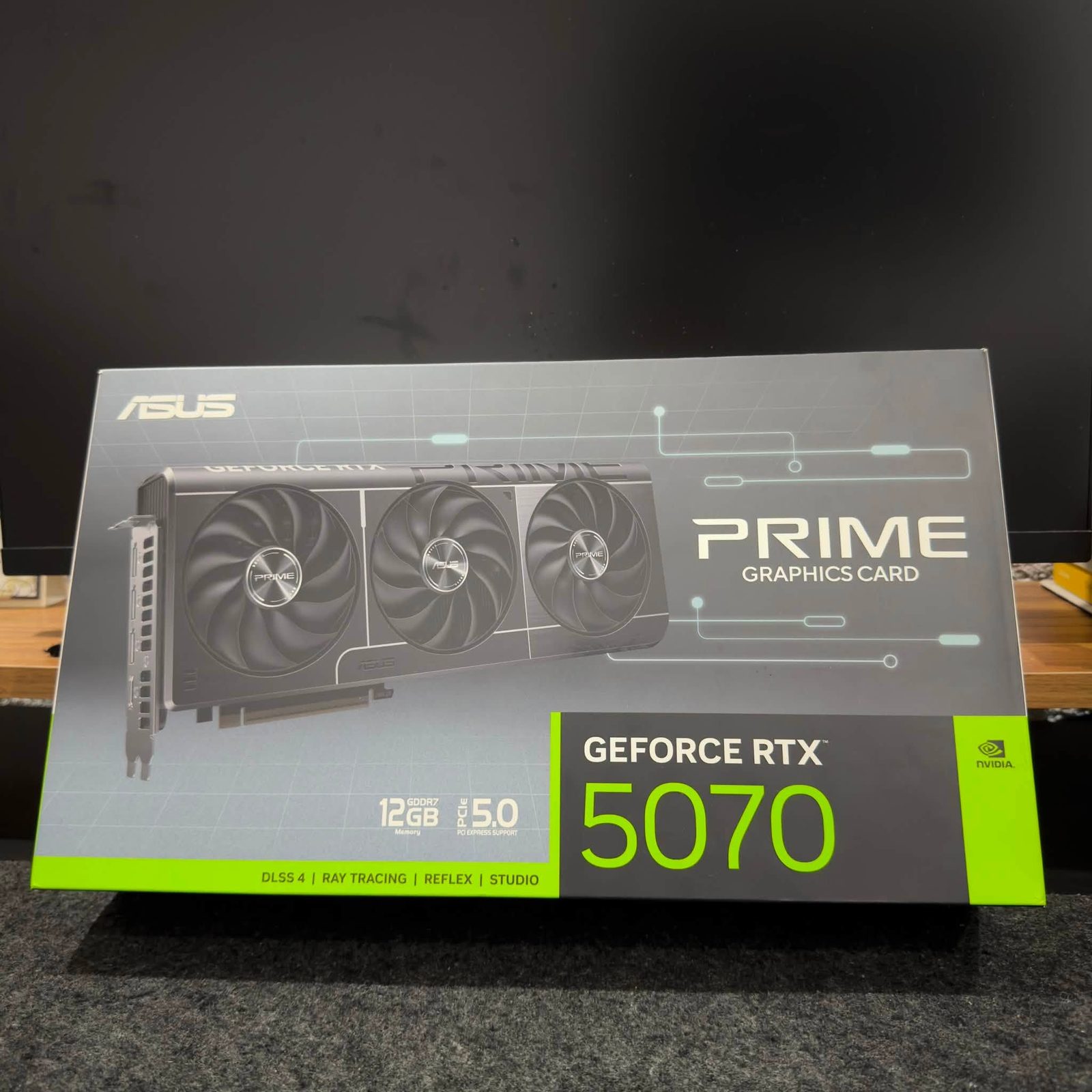 ASUS Prime GeForce RTX 5070 12GB box photographed at Peanut PC