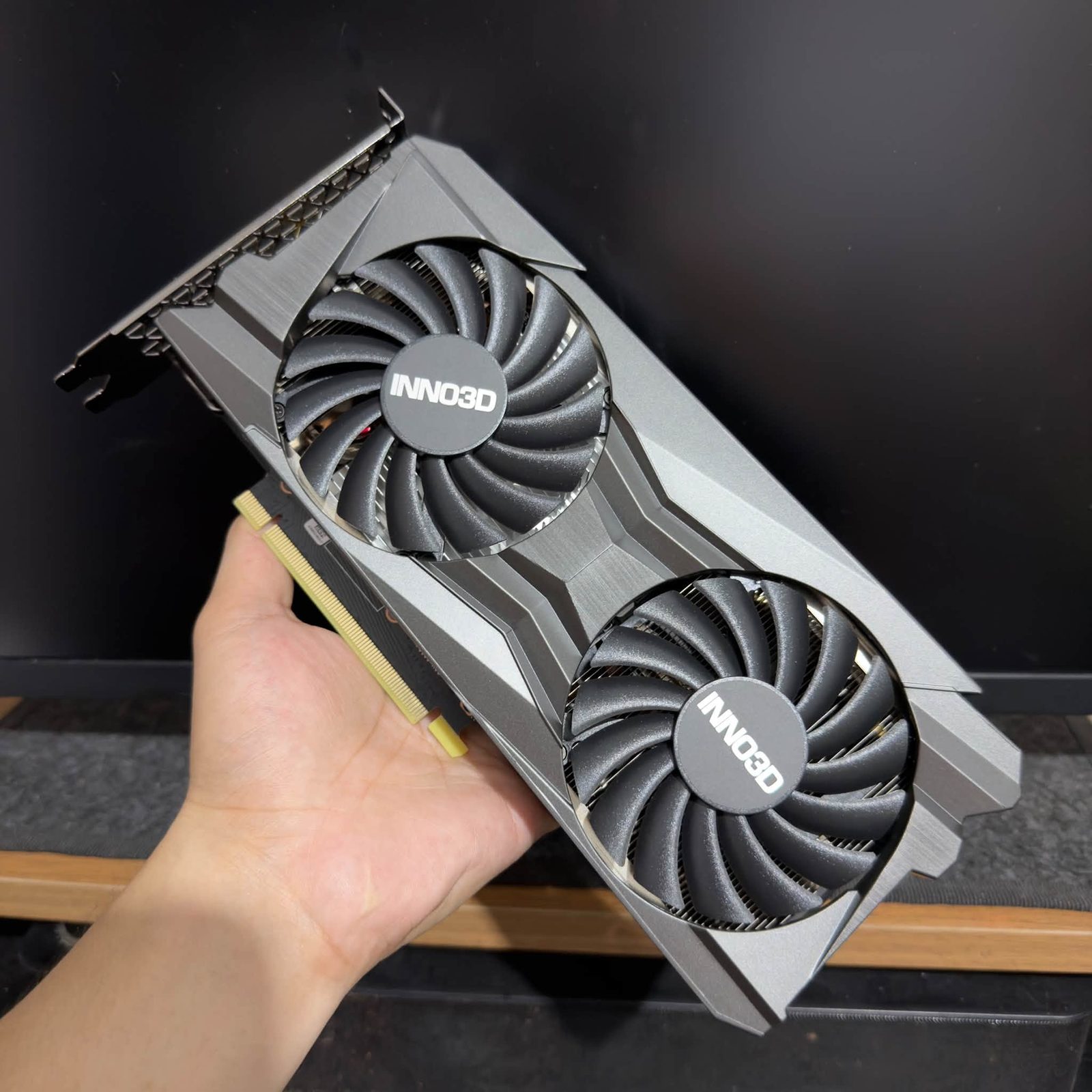 Inno3D dual-fan graphics card in hand