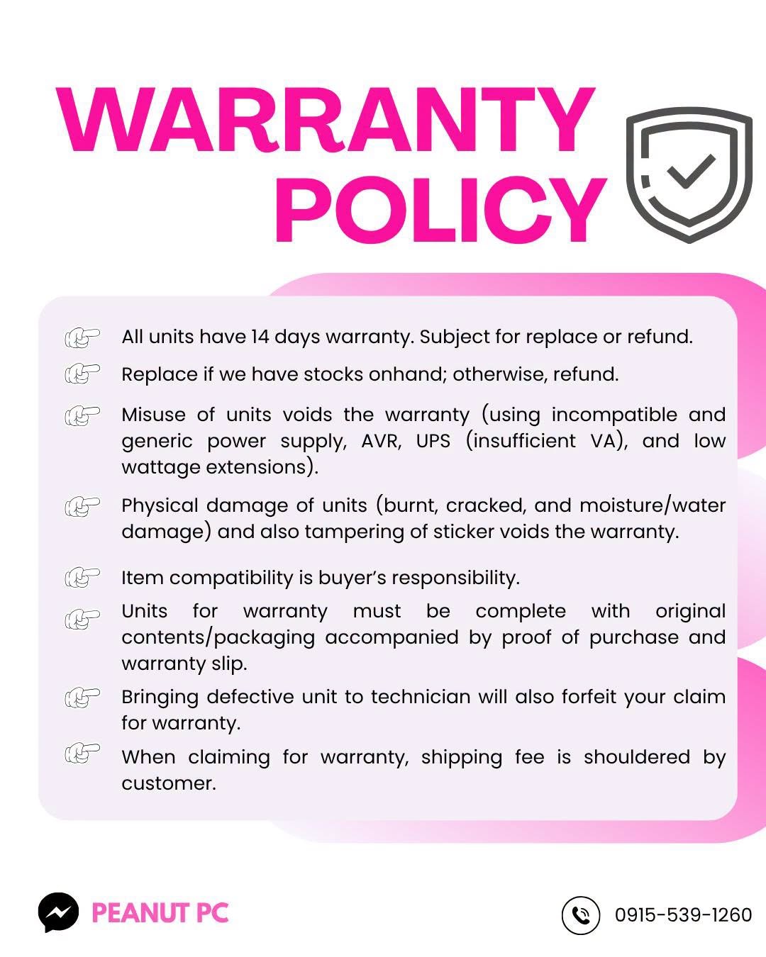 Peanut PC 14-day warranty policy