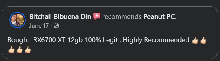 Facebook review by Bitchaii Blbuena Dln recommending Peanut PC
