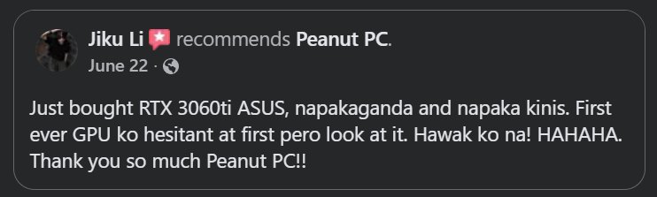 Facebook review by Jiku Li recommending Peanut PC
