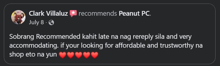 Facebook review by Clark Villaluz recommending Peanut PC