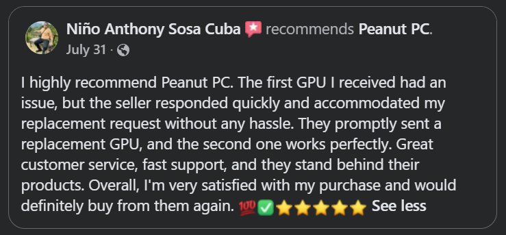 Facebook review by Niño Anthony Sosa Cuba recommending Peanut PC