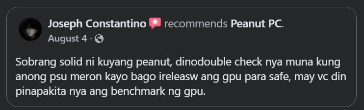 Facebook review by Joseph Constantino recommending Peanut PC